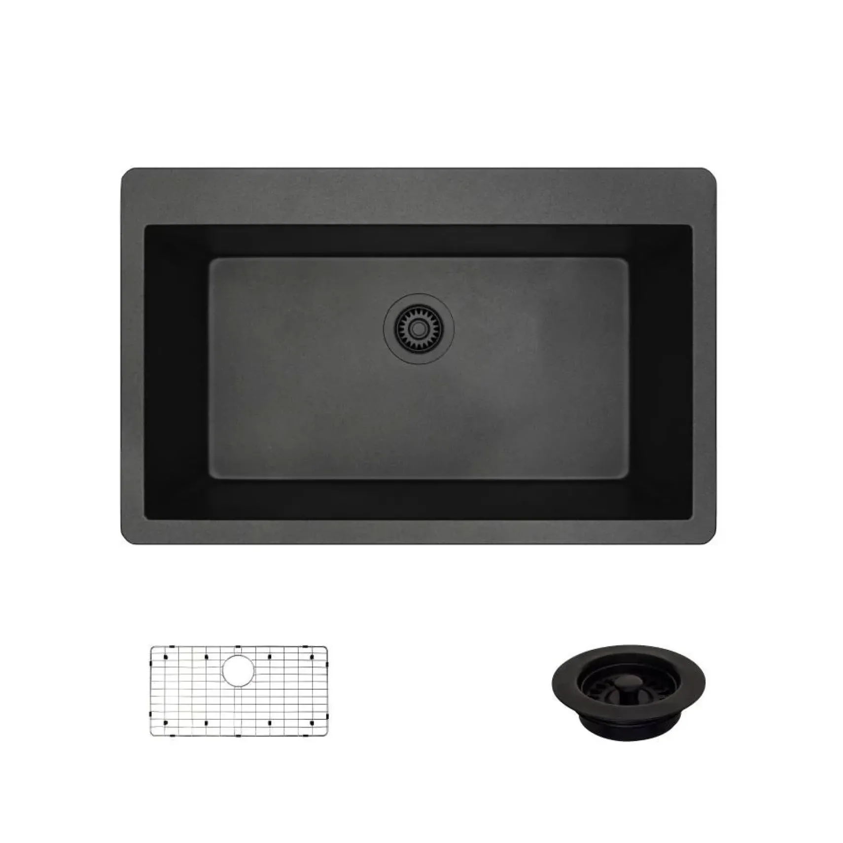 Rene 33" Composite Granite Kitchen Sink, Carbon, R3-2006-CAR-ST-CGF