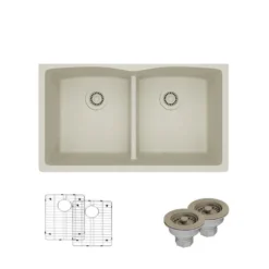 Rene 33" Composite Granite Kitchen Sink, 50/50 Double Bowl, Concrete, R3-1007-CON-ST-CGS