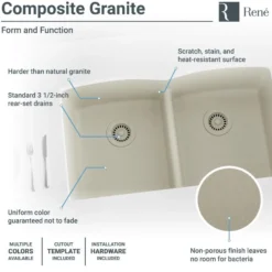 Rene 33" Composite Granite Kitchen Sink, 50/50 Double Bowl, Concrete, R3-1007-CON-ST-CGS