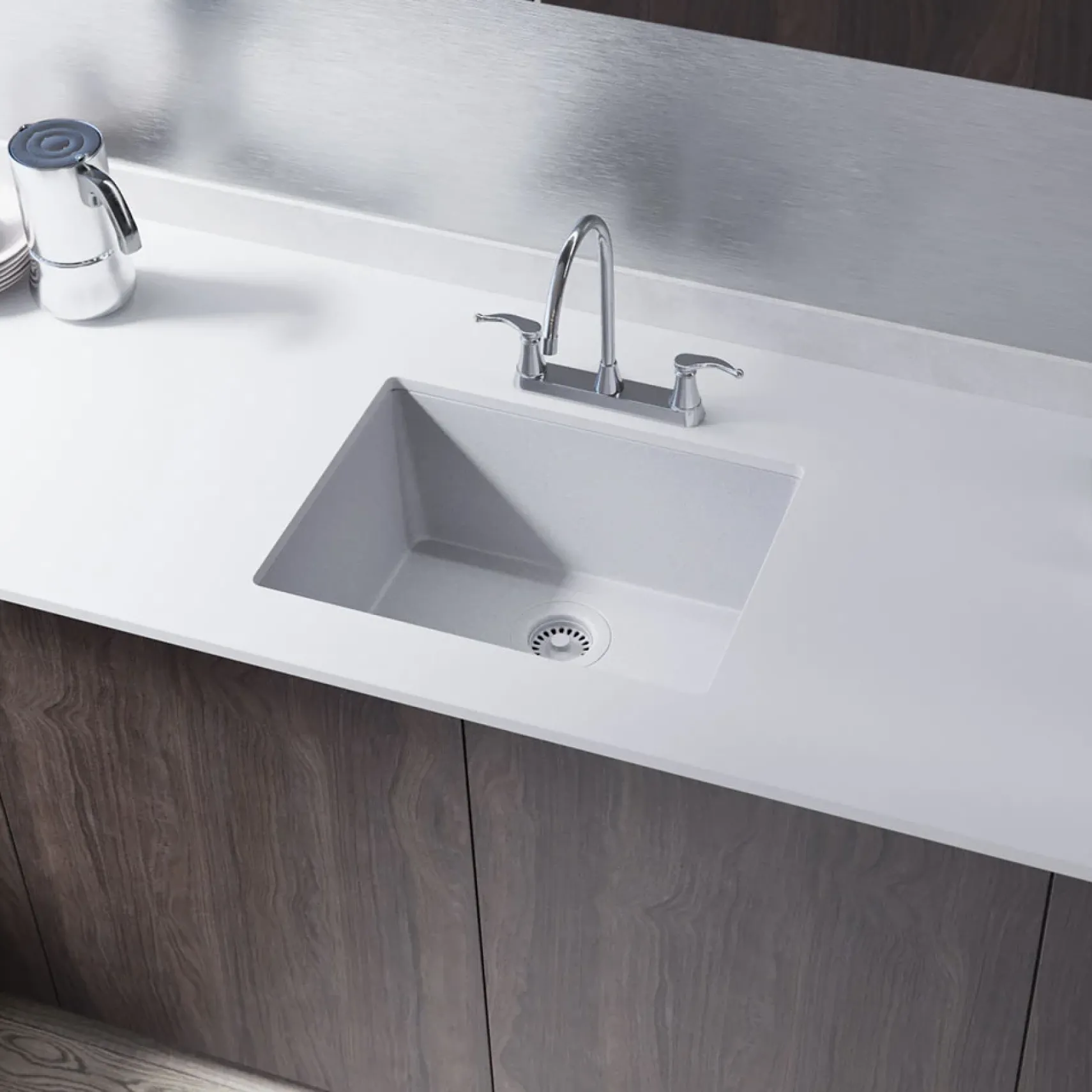 Rene 22" Composite Granite Kitchen Sink, Pewter, R3-1004-PWT-ST-CGS
