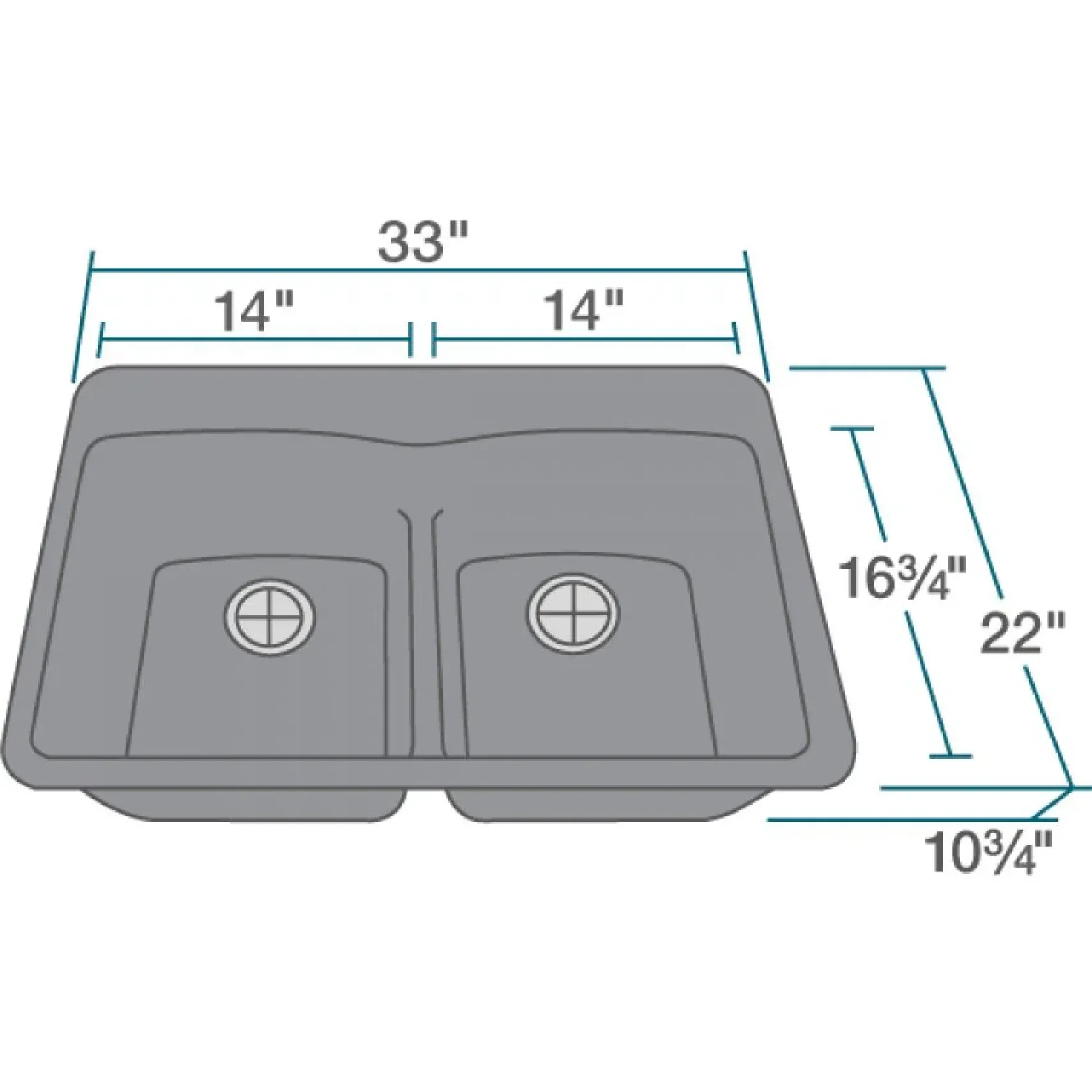 Rene 33" Composite Granite Kitchen Sink, 50/50 Double Bowl, Pewter, R3-2007-PWT-ST-CGS