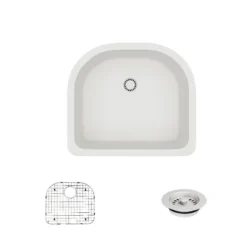 Rene 25" Composite Granite Kitchen Sink, Ivory, R3-1005-IVR-ST-CGF