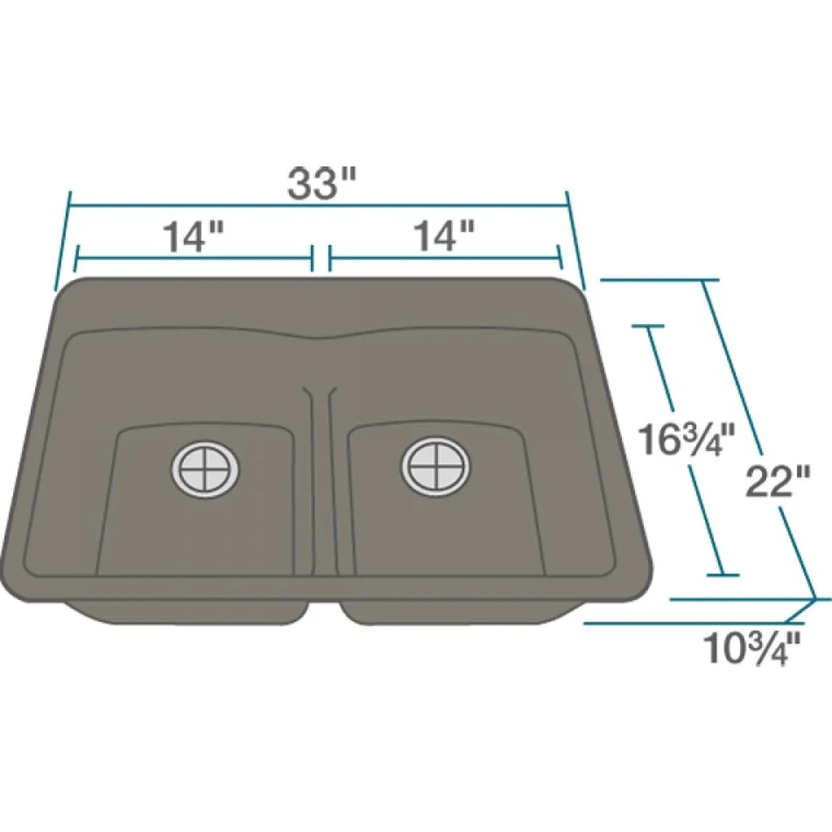 Rene 33" Composite Granite Kitchen Sink, 50/50 Double Bowl, Umber, R3-2007-UMB-ST-CGF