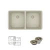 Rene 33" Composite Granite Kitchen Sink, 50/50 Double Bowl, Concrete, R3-1002-CON-ST-CGF