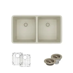 Rene 33" Composite Granite Kitchen Sink, 50/50 Double Bowl, Concrete, R3-1002-CON-ST-CGF