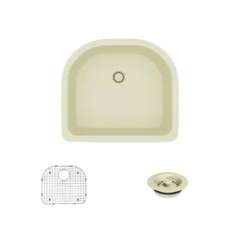 Rene 25" Composite Granite Kitchen Sink, Ecru, R3-1005-ECR-ST-CGF