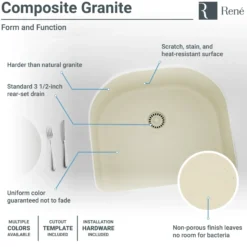 Rene 25" Composite Granite Kitchen Sink, Ecru, R3-1005-ECR-ST-CGF