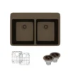 Rene 33" Composite Granite Kitchen Sink, 50/50 Double Bowl, Umber, R3-2002-UMB-ST-CGS