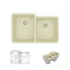 Rene 33" Composite Granite Kitchen Sink, 55/45 Double Bowl, Ecru, R3-1001-ECR-ST-CGS