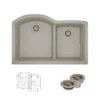 Rene 33" Composite Granite Kitchen Sink, 60/40 Double Bowl, Concrete, R3-1008-CON-ST-CGF