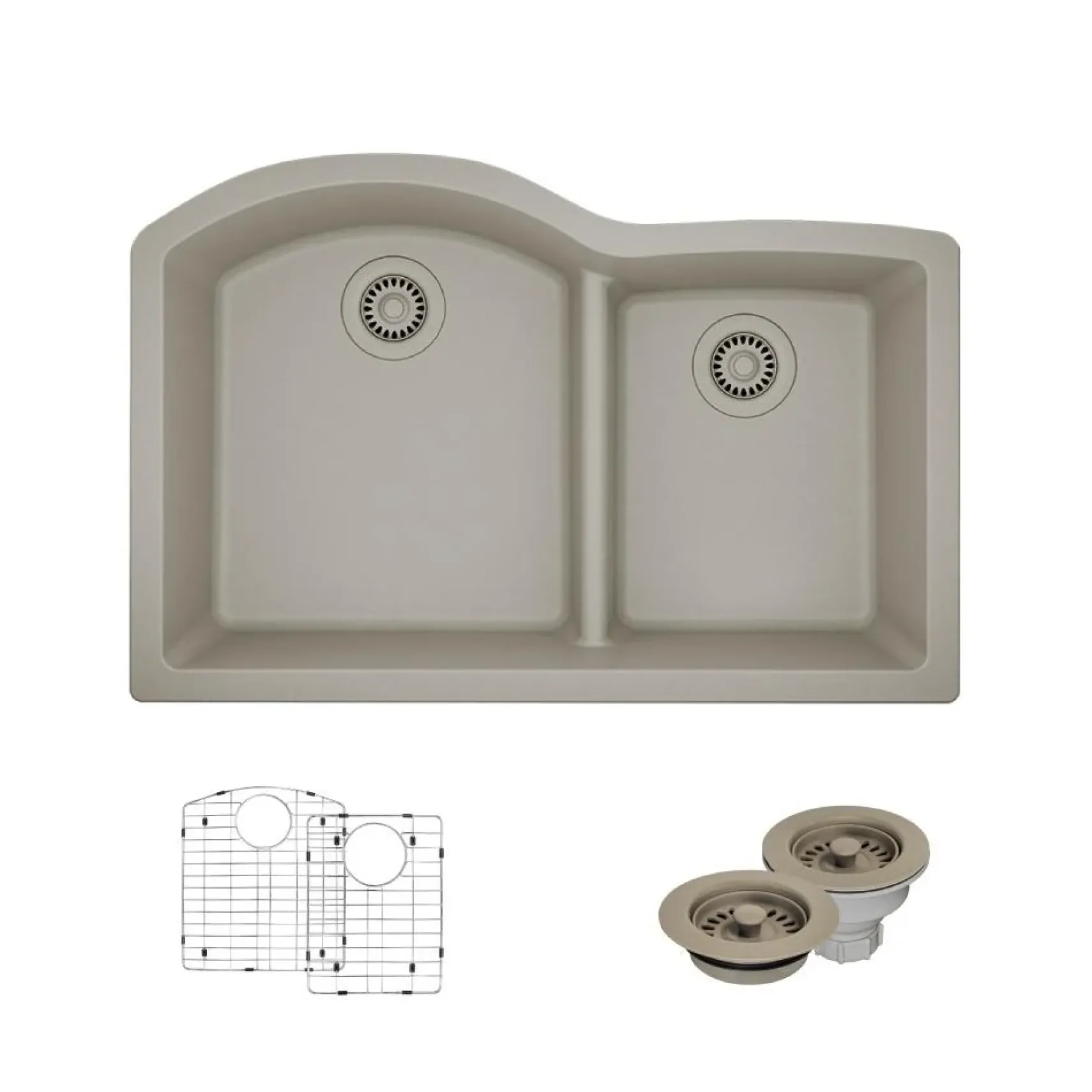 Rene 33" Composite Granite Kitchen Sink, 60/40 Double Bowl, Concrete, R3-1008-CON-ST-CGF