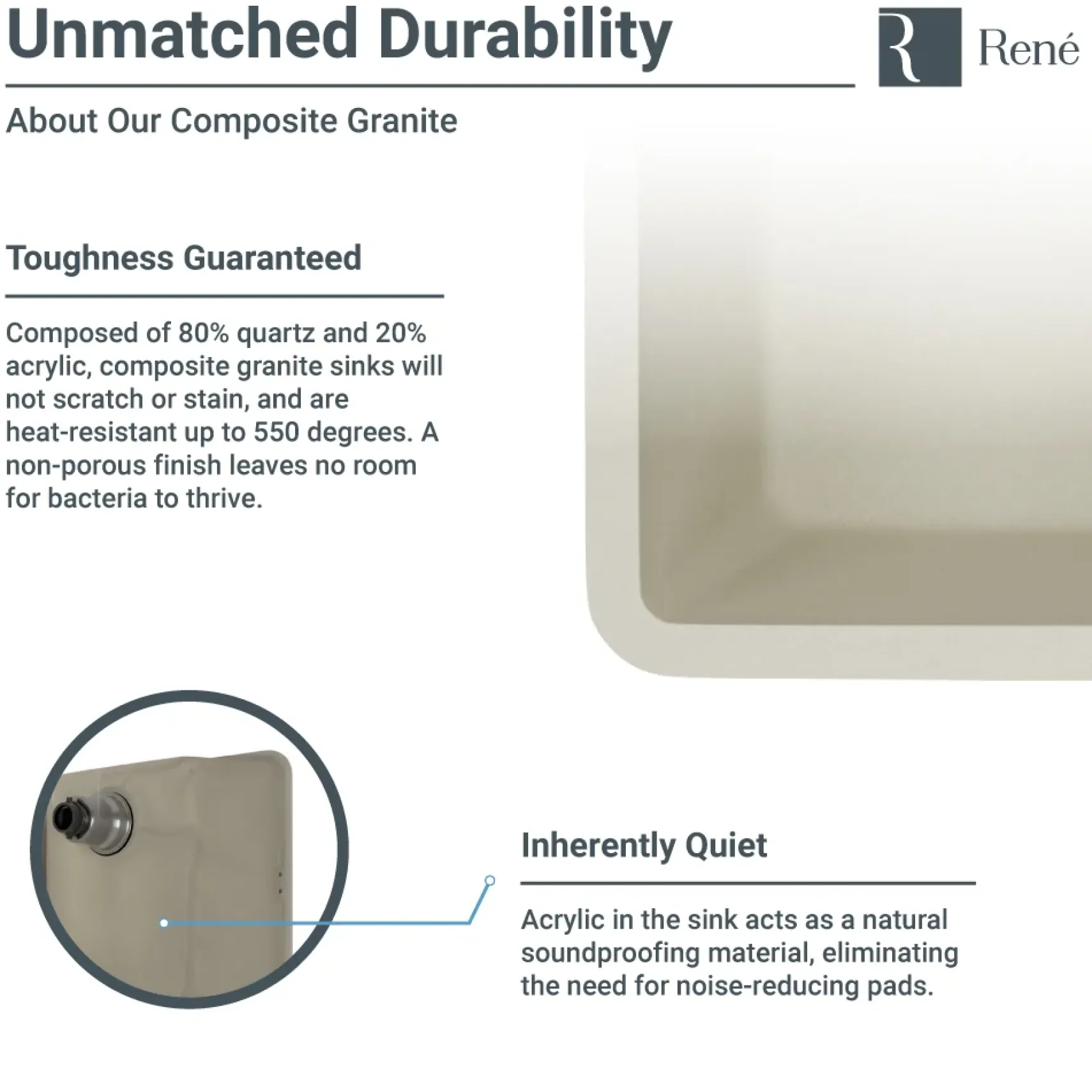 Rene 33" Composite Granite Kitchen Sink, 60/40 Double Bowl, Concrete, R3-1008-CON-ST-CGF