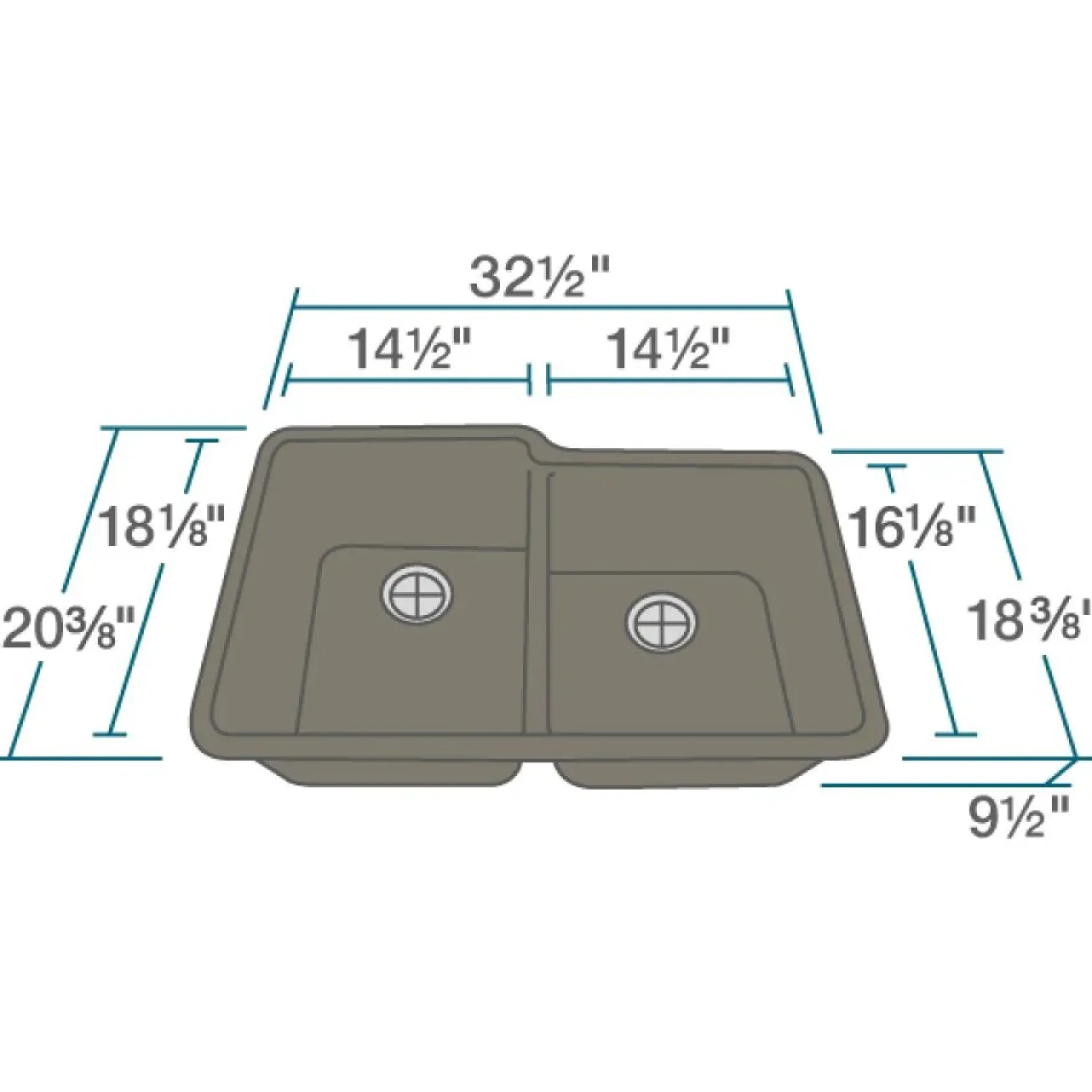Rene 33" Composite Granite Kitchen Sink, 55/45 Double Bowl, Umber, R3-1001-UMB-ST-CGF