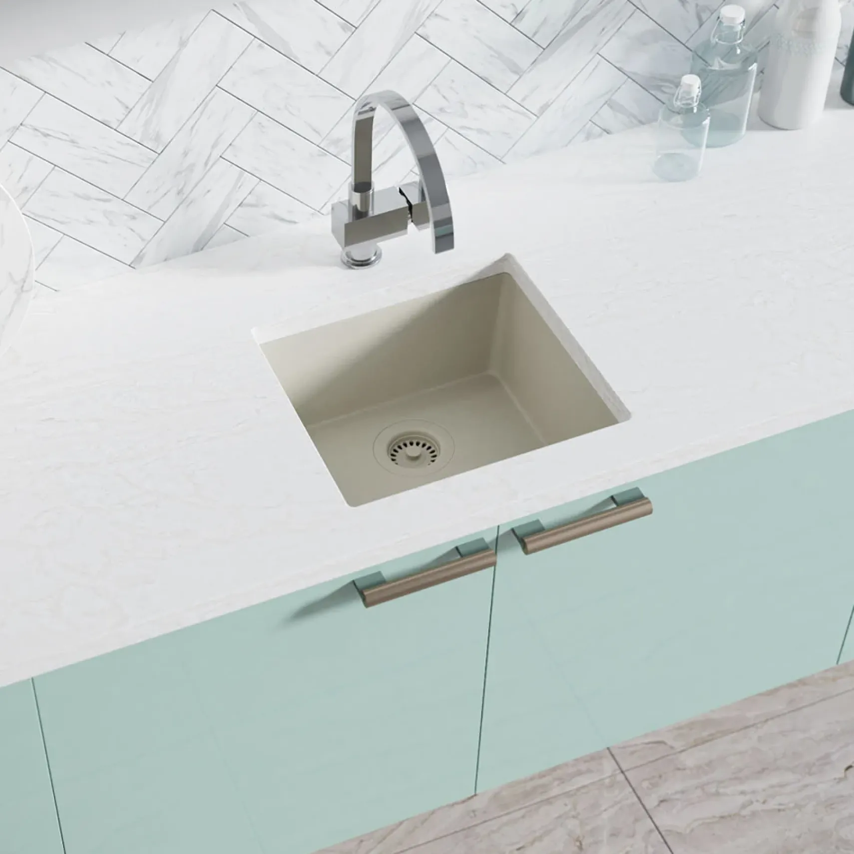 Rene 18" Composite Granite Kitchen Sink, Concrete, R3-1003-CON-ST-CGF