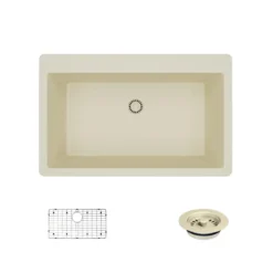 Rene 33" Composite Granite Kitchen Sink, Ecru, R3-2006-ECR-ST-CGF