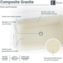 Rene 33" Composite Granite Kitchen Sink, Ecru, R3-2006-ECR-ST-CGF