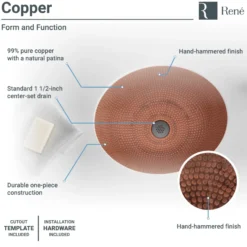 Rene 19" Oval Copper Bathroom Sink, R4-4002-GD-ORB