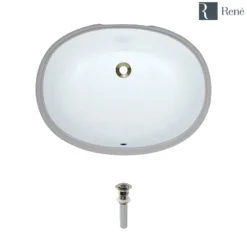 Rene 22" Oval Porcelain Bathroom Sink, White, R2-1005-W-PUD-BN