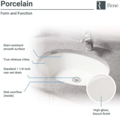 Rene 22" Oval Porcelain Bathroom Sink, Biscuit, R2-1005-B-PUD-ABR