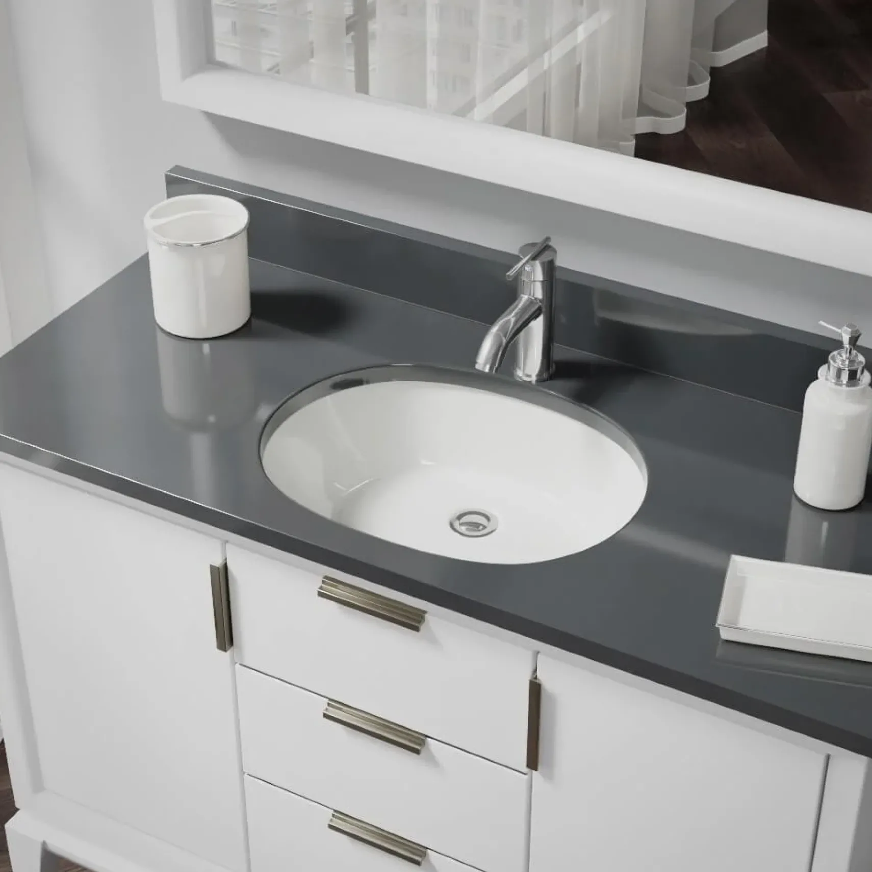 Rene 22" Oval Porcelain Bathroom Sink, Biscuit, R2-1005-B-PUD-C