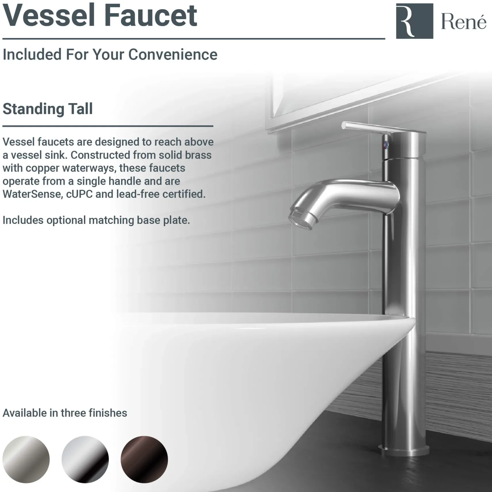 Rene 19" Rectangle Porcelain Bathroom Sink, White, with Faucet, R2-5007-W-R9-7001-C