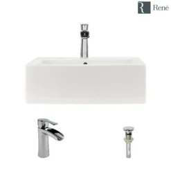 Rene 21" Rectangle Porcelain Bathroom Sink, Biscuit, with Faucet, R2-5018-B-R9-7008-C