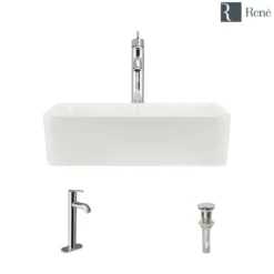 Rene 19" Rectangle Porcelain Bathroom Sink, Biscuit, with Faucet, R2-5007-B-R9-7001-C