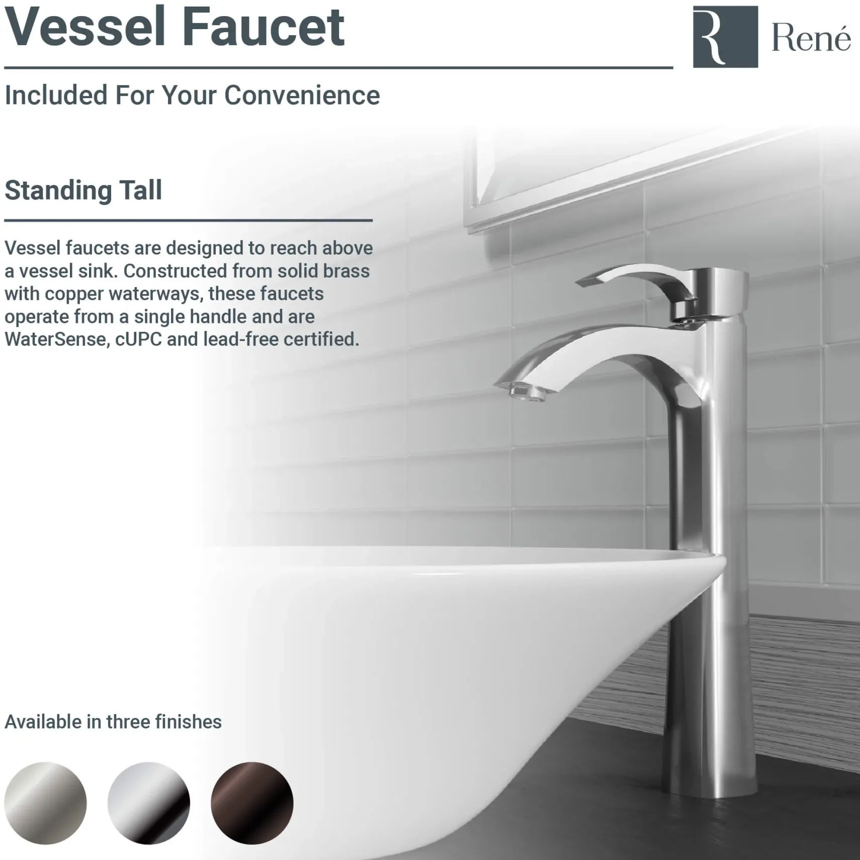 Rene 19" Rectangle Porcelain Bathroom Sink, White, with Faucet, R2-5007-W-R9-7006-C