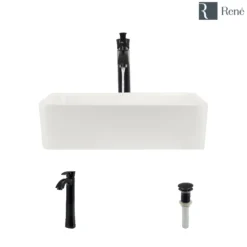 Rene 19" Rectangle Porcelain Bathroom Sink, Biscuit, with Faucet, R2-5007-B-R9-7006-ABR