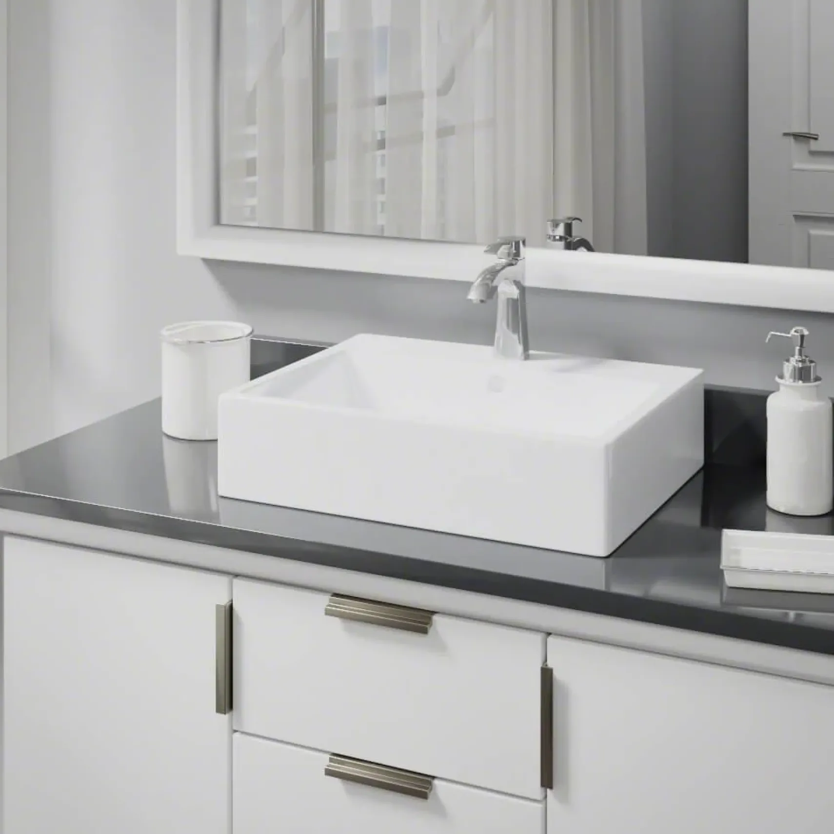 Rene 21" Rectangle Porcelain Bathroom Sink, White, with Faucet, R2-5018-W-R9-7005-C