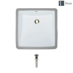 Rene 17" Rectangle Porcelain Bathroom Sink, White, R2-1003-W-PUD-BN