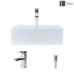 Rene 21" Rectangle Porcelain Bathroom Sink, White, with Faucet, R2-5018-W-R9-7002-C