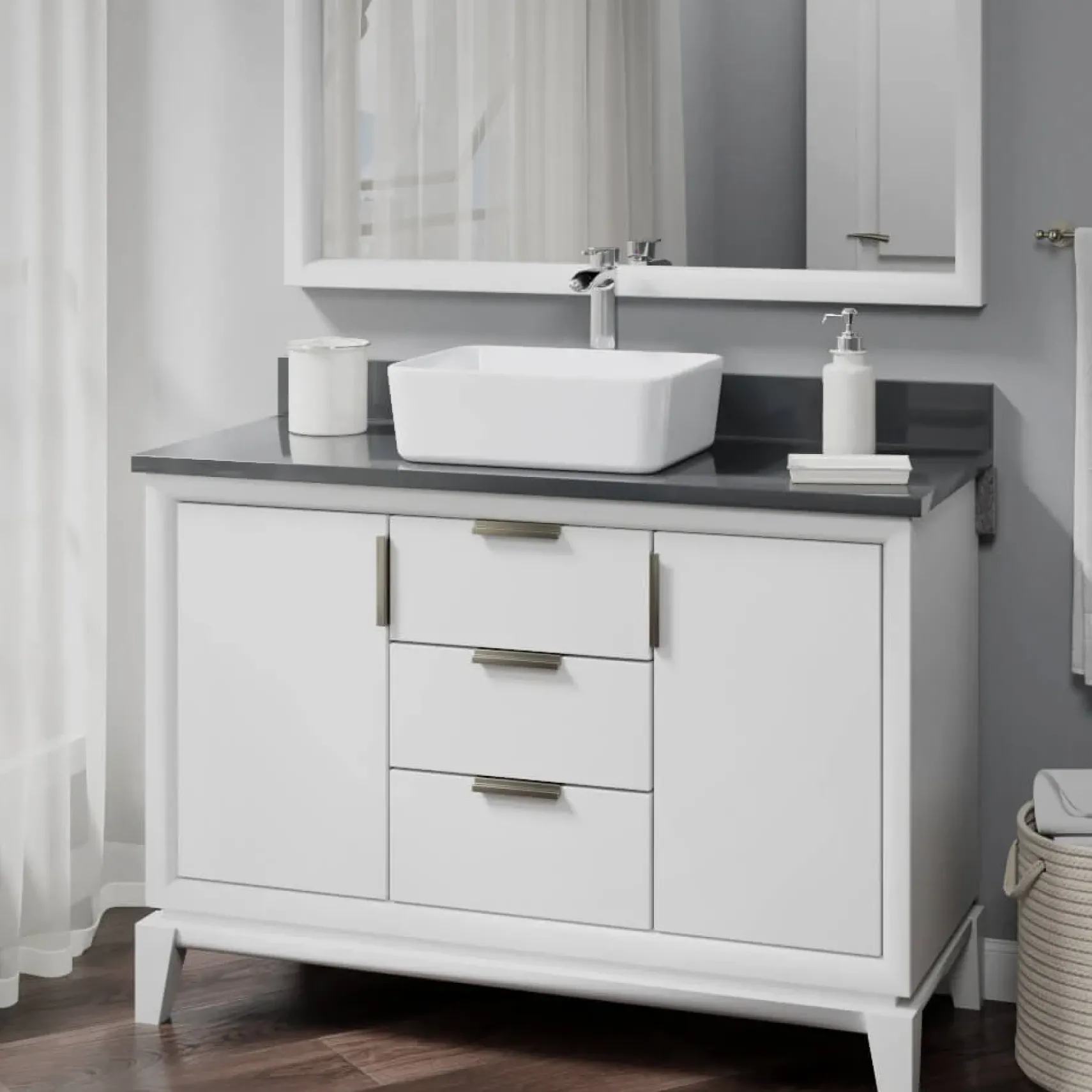 Rene 19" Rectangle Porcelain Bathroom Sink, White, with Faucet, R2-5007-W-R9-7007-C