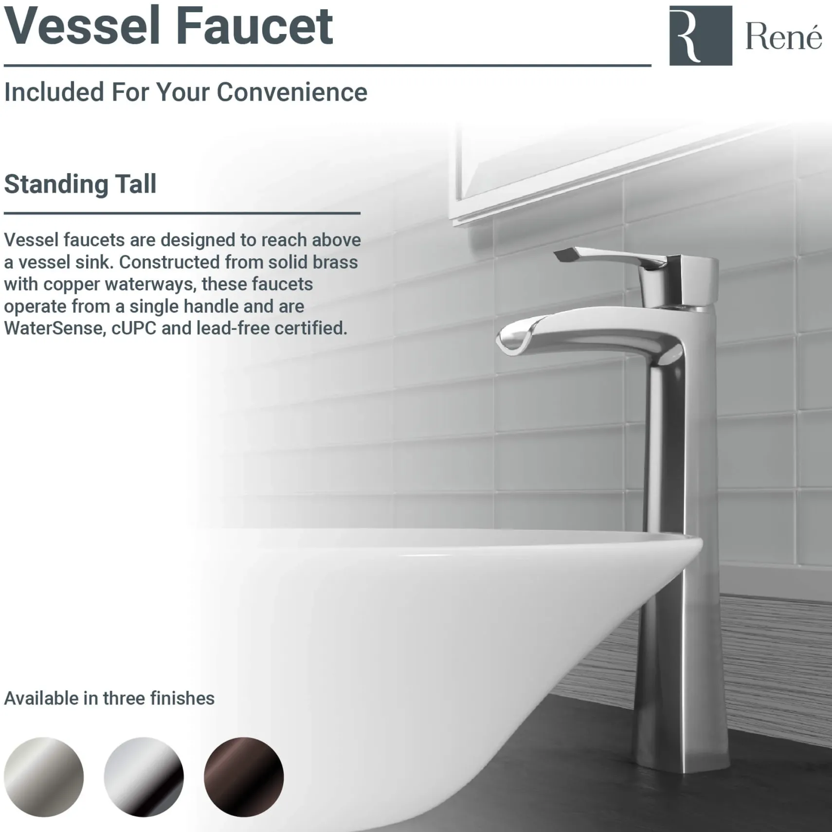 Rene 19" Rectangle Porcelain Bathroom Sink, White, with Faucet, R2-5007-W-R9-7007-C