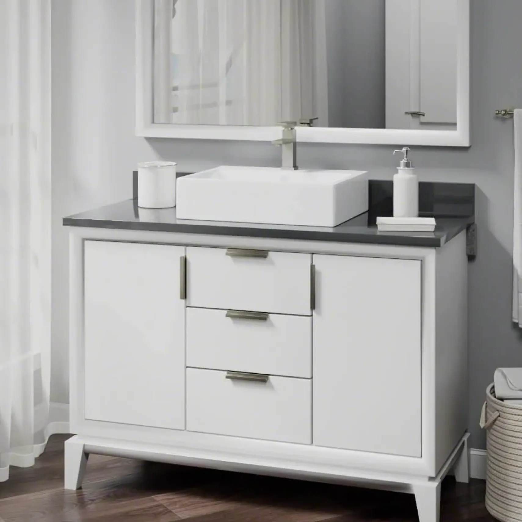 Rene 21" Rectangle Porcelain Bathroom Sink, White, with Faucet, R2-5018-W-R9-7002-BN