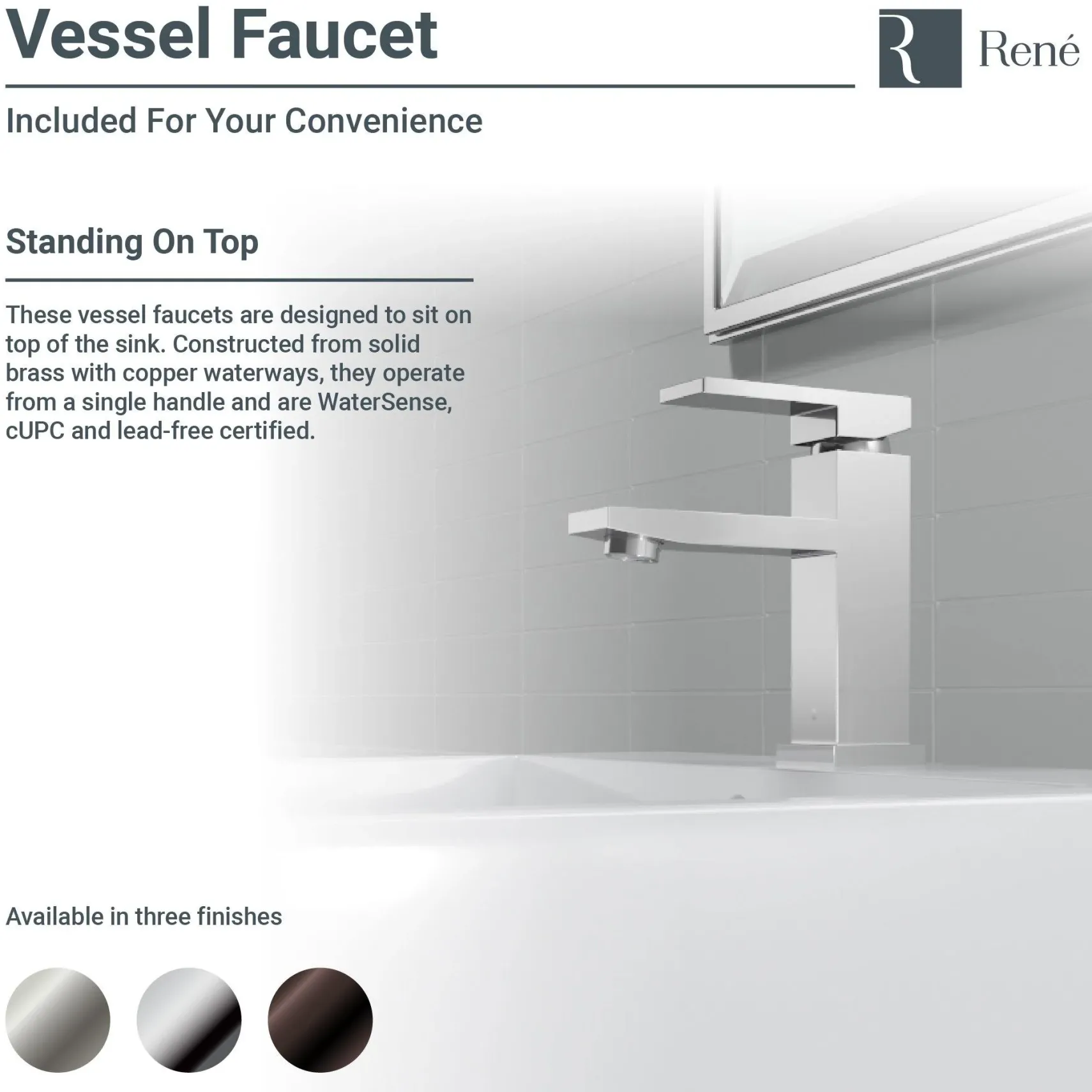 Rene 21" Rectangle Porcelain Bathroom Sink, White, with Faucet, R2-5018-W-R9-7002-BN