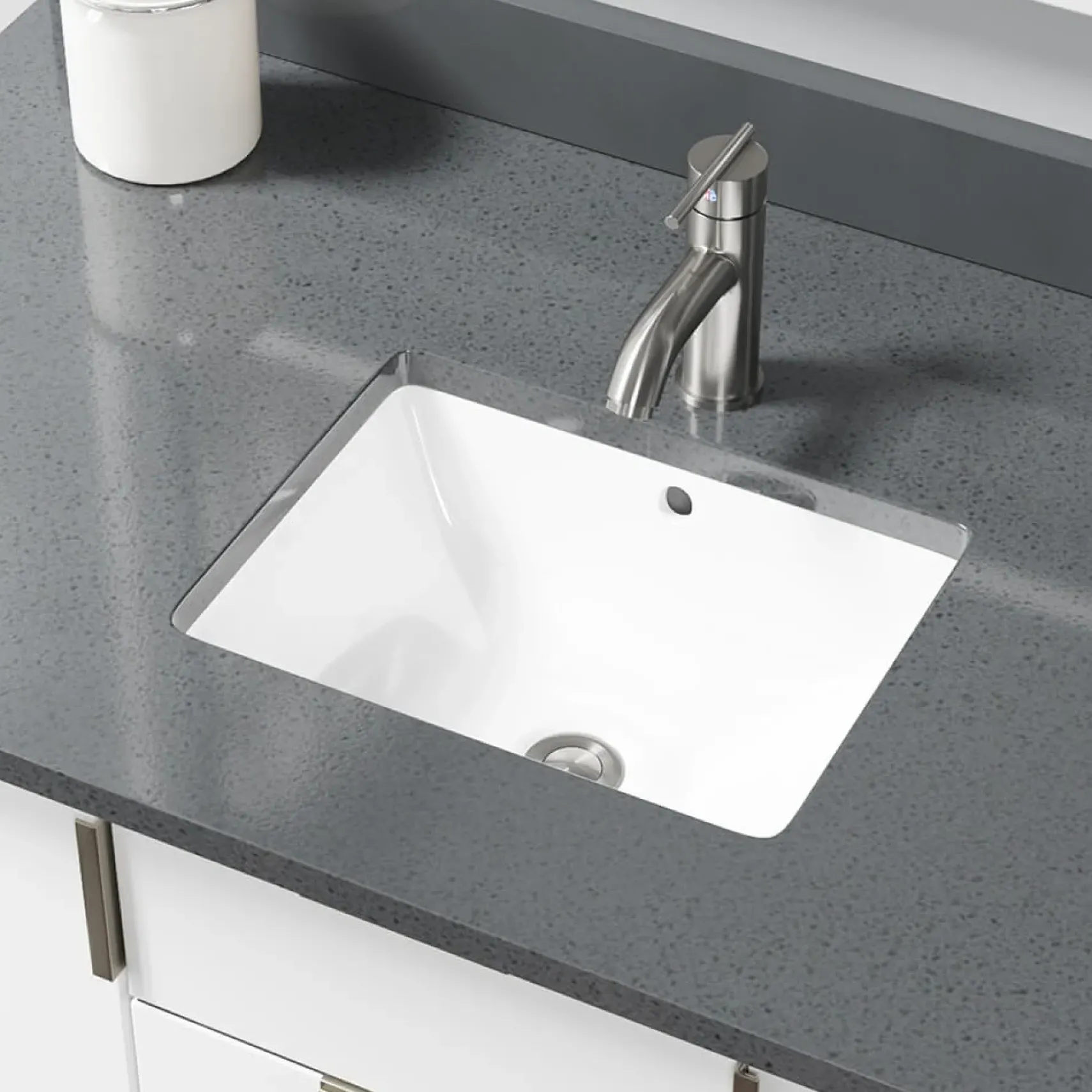 Rene 18" Rectangle Porcelain Bathroom Sink, White, R2-1007-W-PUD-BN