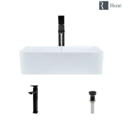 Rene 19" Rectangle Porcelain Bathroom Sink, White, with Faucet, R2-5007-W-R9-7003-ABR