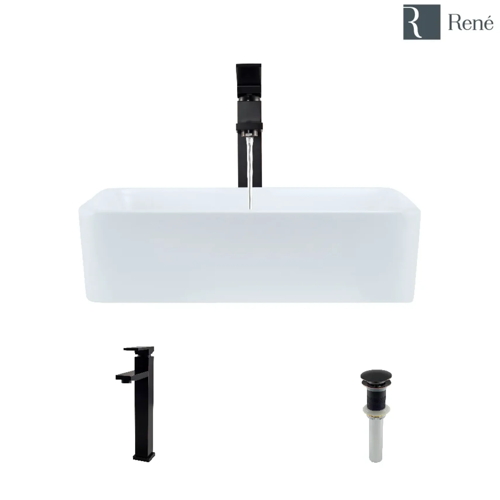Rene 19" Rectangle Porcelain Bathroom Sink, White, with Faucet, R2-5007-W-R9-7003-ABR