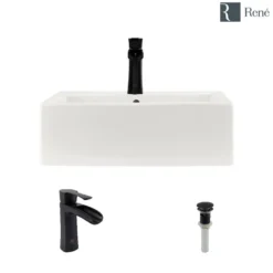 Rene 21" Rectangle Porcelain Bathroom Sink, Biscuit, with Faucet, R2-5018-B-R9-7008-ABR