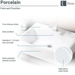 Rene 21" Rectangle Porcelain Bathroom Sink, White, with Faucet, R2-5018-W-R9-7002-ABR