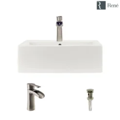 Rene 21" Rectangle Porcelain Bathroom Sink, Biscuit, with Faucet, R2-5018-B-R9-7008-BN
