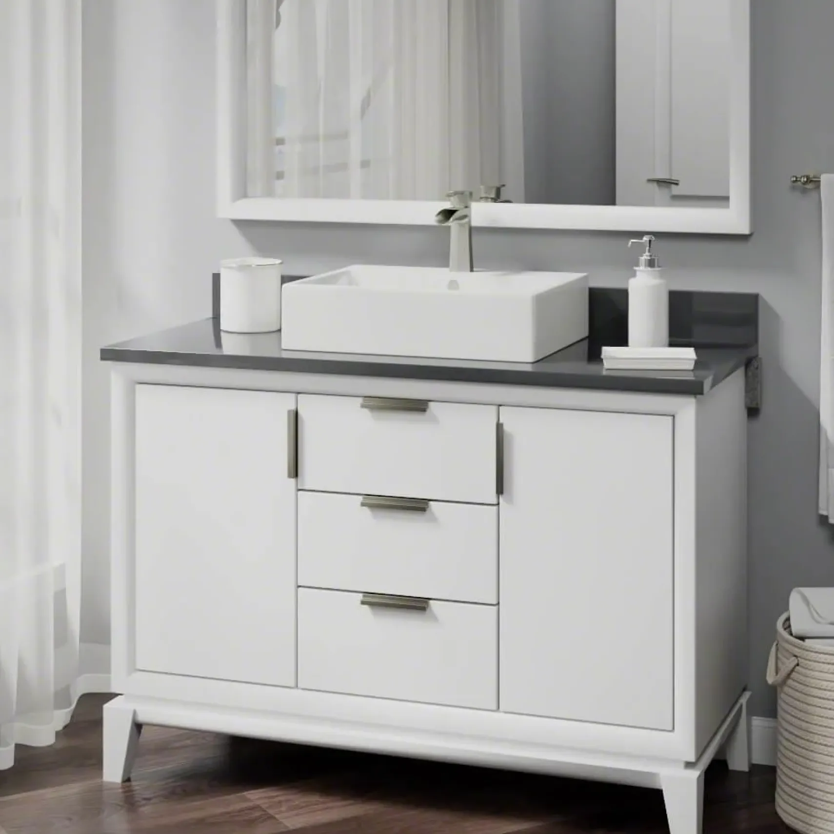 Rene 21" Rectangle Porcelain Bathroom Sink, Biscuit, with Faucet, R2-5018-B-R9-7008-BN