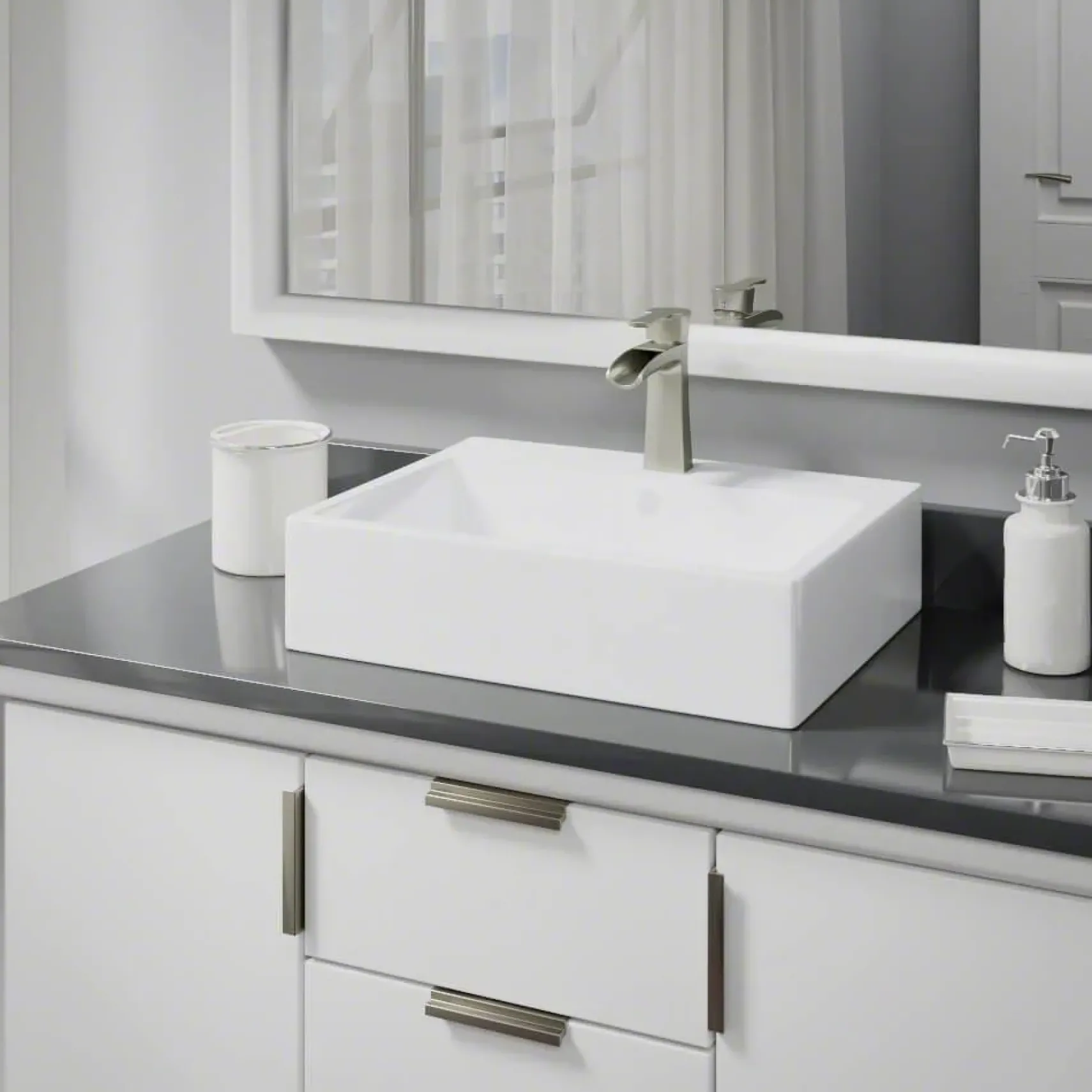Rene 21" Rectangle Porcelain Bathroom Sink, White, with Faucet, R2-5018-W-R9-7008-BN