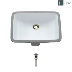 Rene 21" Rectangle Porcelain Bathroom Sink, White, R2-1002-W-PUD-BN