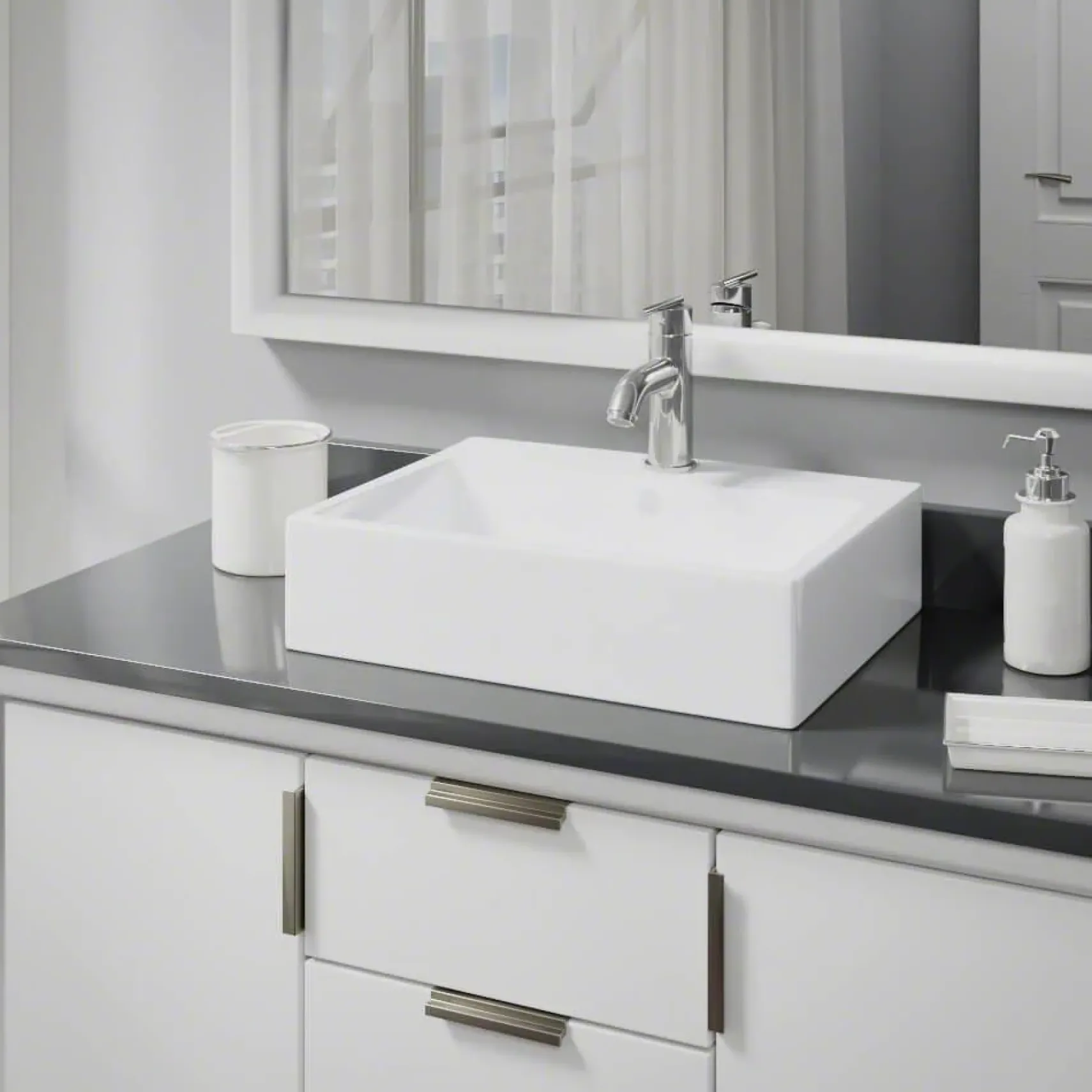 Rene 21" Rectangle Porcelain Bathroom Sink, White, with Faucet, R2-5018-W-R9-7009-C