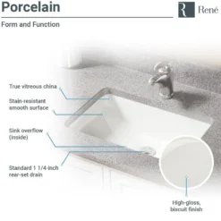 Rene 21" Rectangle Porcelain Bathroom Sink, Biscuit, R2-1002-B-PUD-C