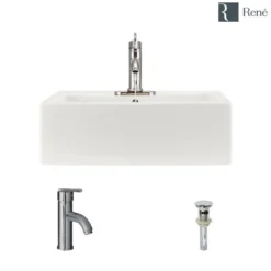 Rene 21" Rectangle Porcelain Bathroom Sink, Biscuit, with Faucet, R2-5018-B-R9-7009-C