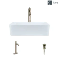 Rene 19" Rectangle Porcelain Bathroom Sink, White, with Faucet, R2-5007-W-R9-7001-BN
