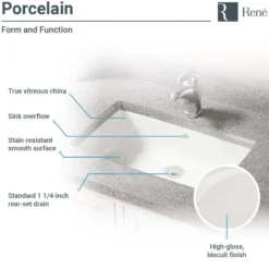 Rene 22" Rectangle Porcelain Bathroom Sink, Biscuit, R2-1001-B-PUD-ABR